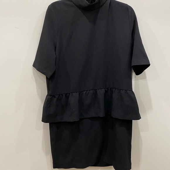Ganni / crepe turtleneck Clark Ruffle Dress Black size 42 mini extra large XL - Picture 4 of 7